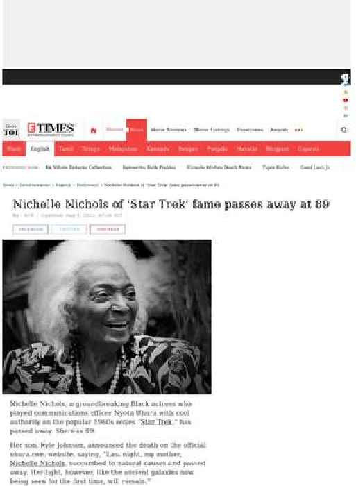 'Star Trek' actress Nichelle Nichols no more