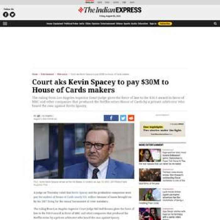 Court aks Kevin Spacey to pay $30M to House of Cards makers