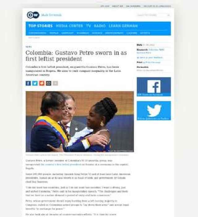 Colombia: Gustavo Petro sworn in as first leftist president