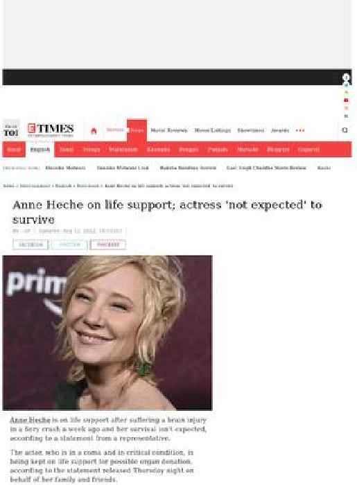 Anne Heche 'not expected' to survive