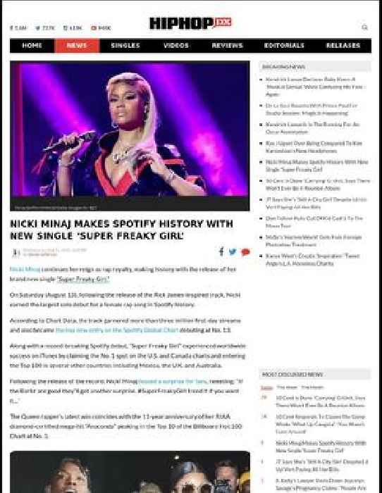 Nicki Minaj Makes Spotify History With New Single ‘Super Freaky Girl’