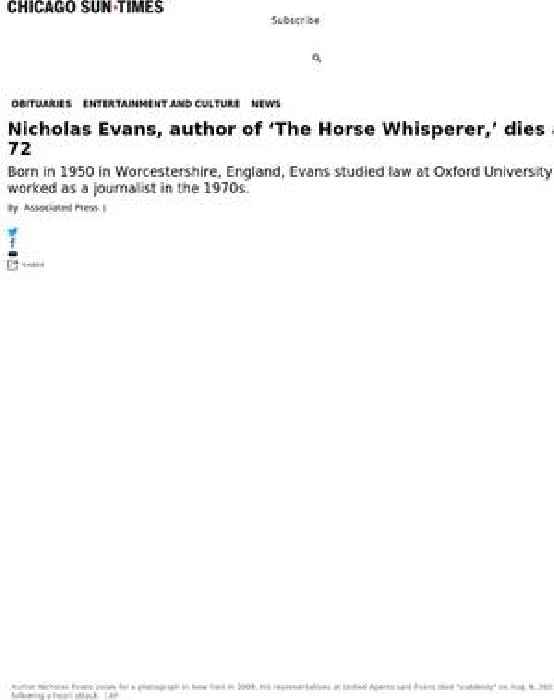 Nicholas Evans dead: ‘The Horse Whisperer’ author was 72