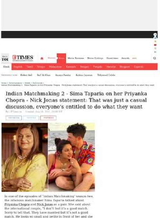 Sima Taparia on her Priyanka - Nick comment
