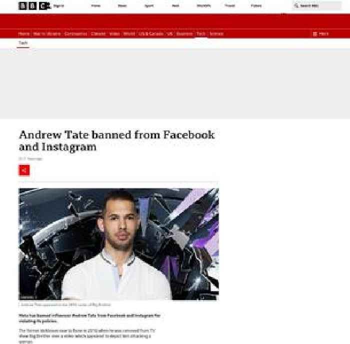Andrew Tate banned from Facebook and Instagram