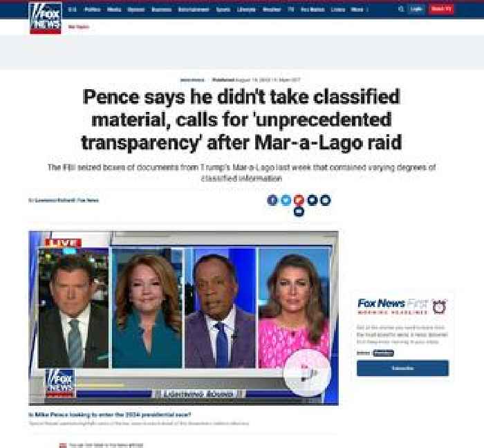 Pence says he didn't take classified material, calls for 'unprecedented transparency' after Mar-a-Lago raid