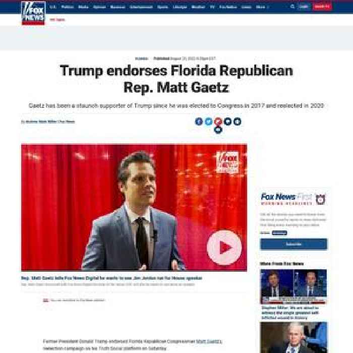 Trump endorses Florida Republican Rep. Matt Gaetz