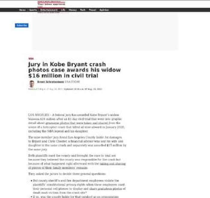Jury in Kobe Bryant crash photos case awards his widow $16 million in civil trial