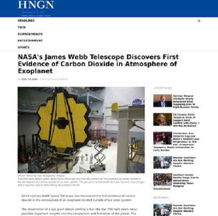 NASA's James Webb Telescope Discovers First Evidence of Carbon Dioxide in Atmosphere of Exoplanet
