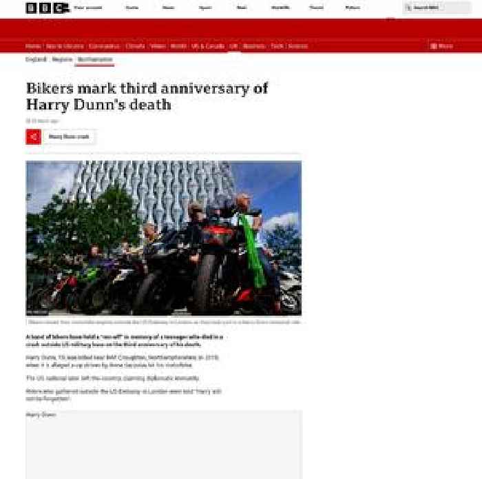 Bikers mark third anniversary of Harry Dunn's death