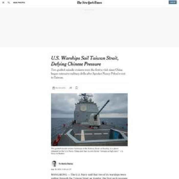 U.S. Warships Sail Taiwan Strait, Defying Chinese Pressure