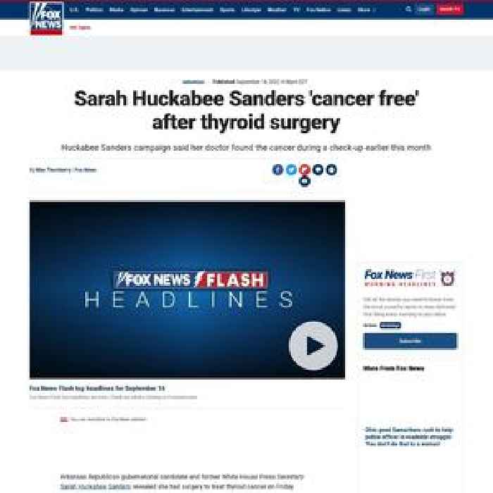 Sarah Huckabee Sanders 'cancer free' after thyroid surgery