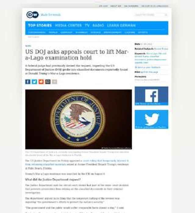 US DOJ asks appeals court to lift Mar-a-Lago examination hold