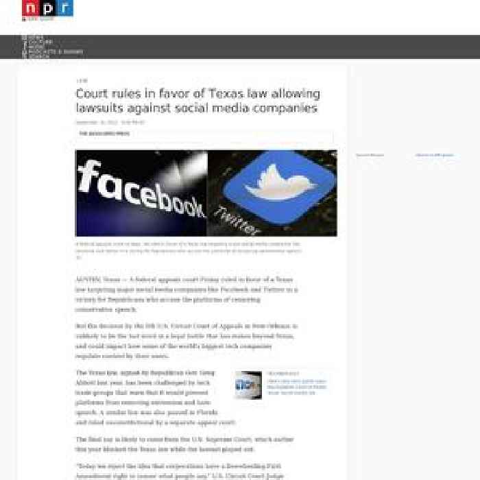 Court rules in favor of Texas law allowing lawsuits against social media companies