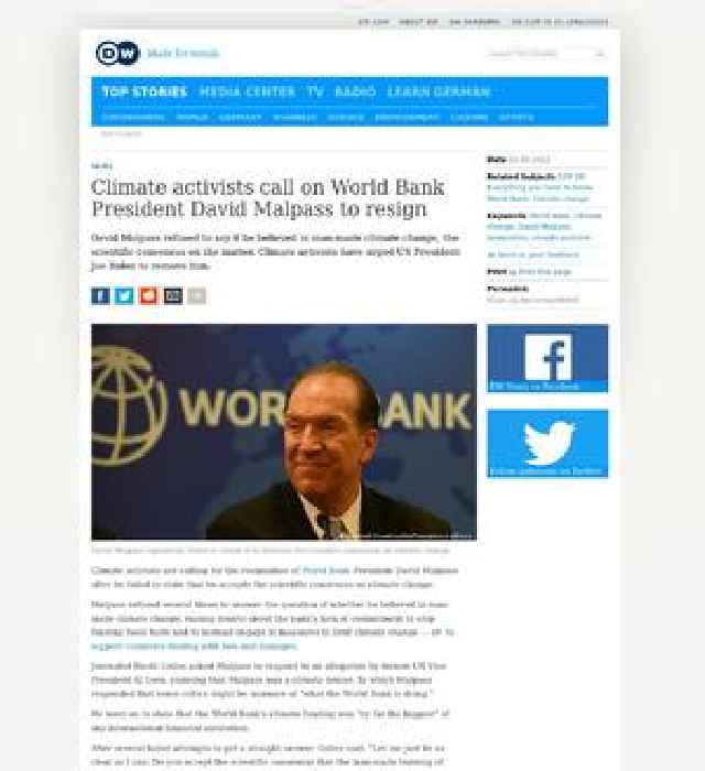 Climate activists call on World Bank President David Malpass to resign
