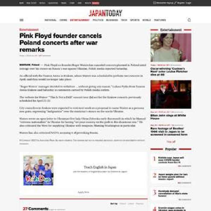 Pink Floyd founder cancels Poland concerts after war remarks