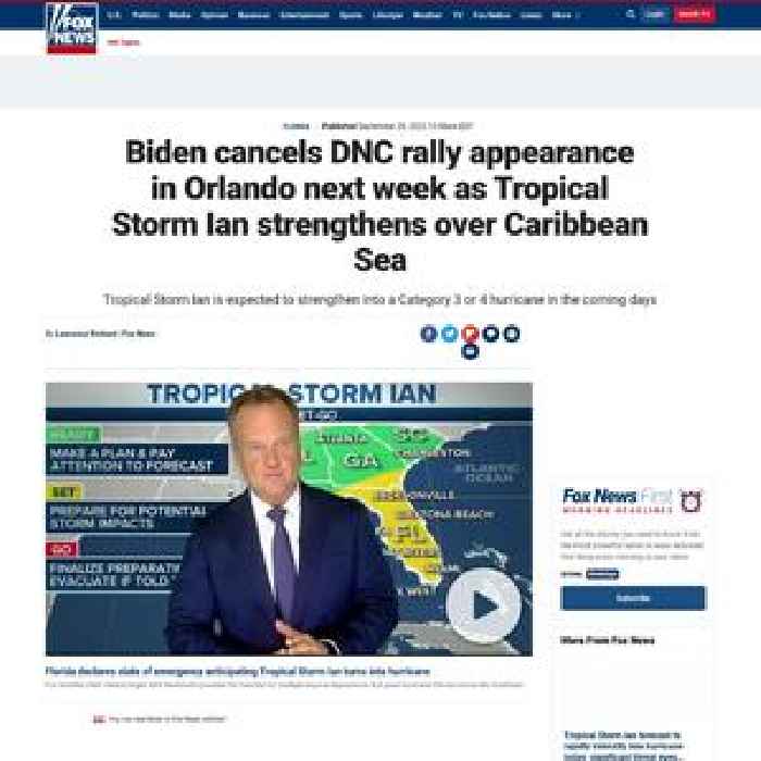 Biden cancels DNC rally appearance in Orlando next week as Tropical Storm Ian strengthens over Caribbean Sea