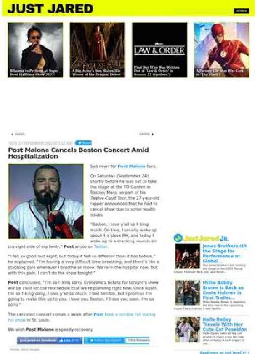 Post Malone Cancels Boston Concert Amid Hospitalization