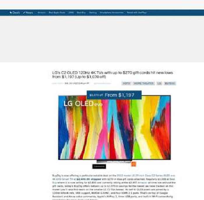 LG’s C2 OLED 120Hz 4K TVs with up to $270 gift cards hit new lows from $1,197 (Up to $1,070 off)