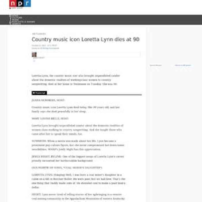 Country music icon Loretta Lynn dies at 90