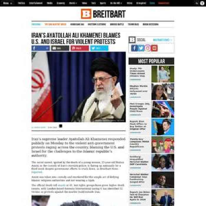 Iran's Ayatollah Ali Khamenei Blames U.S. and Israel for Violent Protests