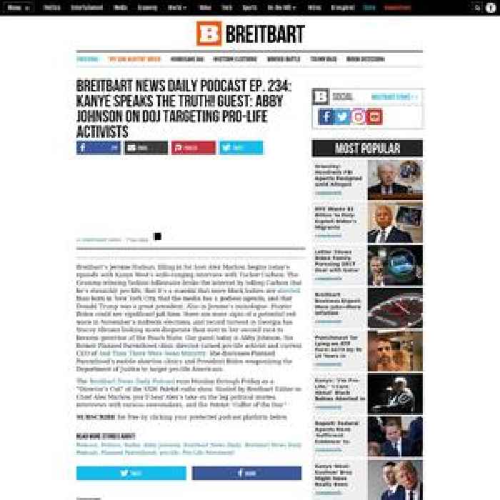 Breitbart News Daily Podcast Ep. 234: Kanye Speaks the Truth! Guest: Abby Johnson on DOJ Targeting Pro-Life Activists