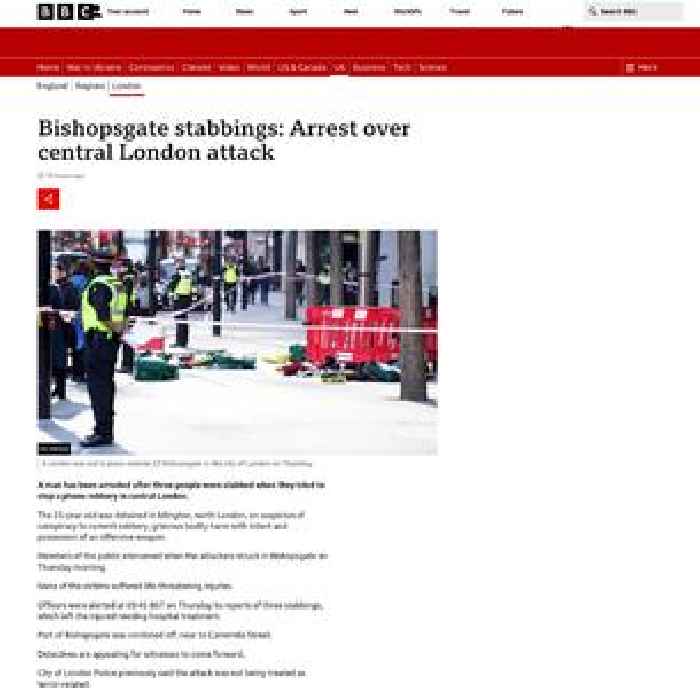 Bishopsgate stabbings: Arrest over central London attack