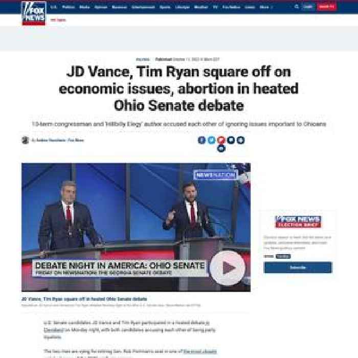 J.D. Vance, Tim Ryan square off on economic issues, abortion in heated Ohio Senate debate