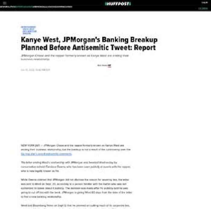 

    Kanye West, JPMorgan's Banking Breakup Planned Before Antisemitic Tweet: Report

