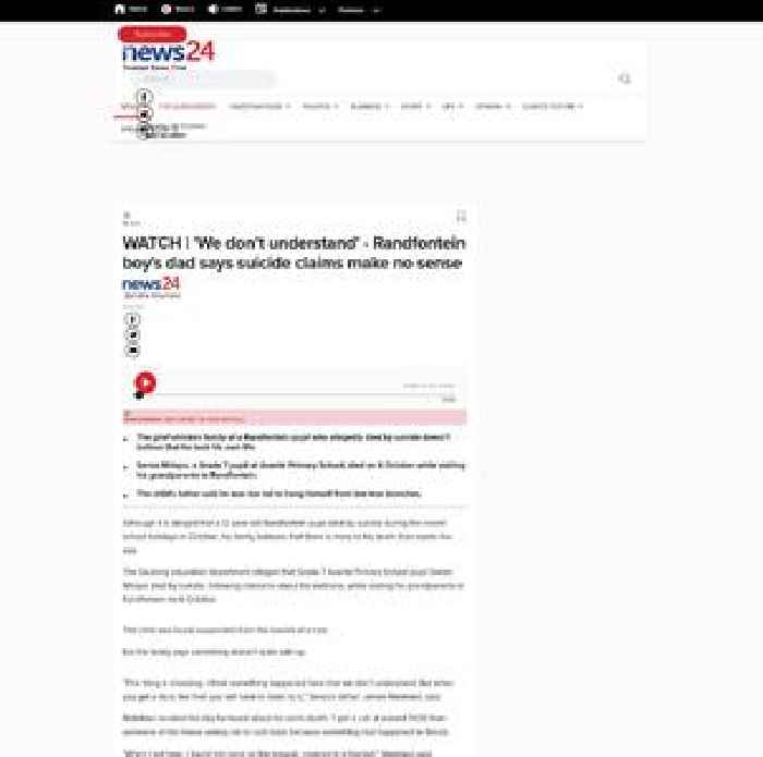 News24.com | WATCH | 'We don’t understand' - Randfontein boy's dad says suicide claims make no sense