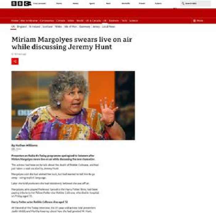 Miriam Margolyes swears live on air while discussing Jeremy Hunt