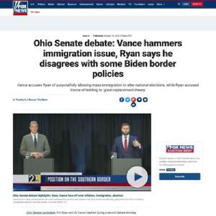 Ohio Senate debate: Vance hammers immigration issue, Ryan says he disagrees with some Biden border policies