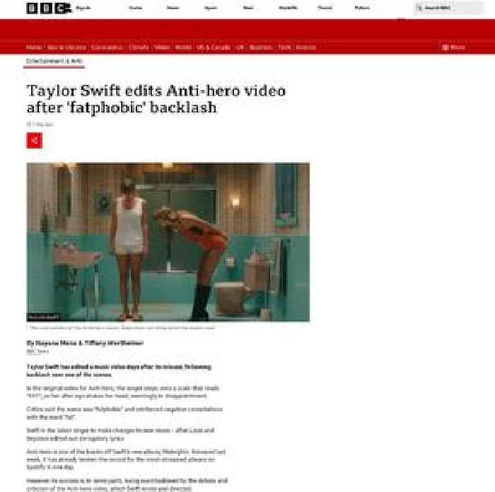 Taylor Swift edits Anti-hero video after 'fatphobic' backlash