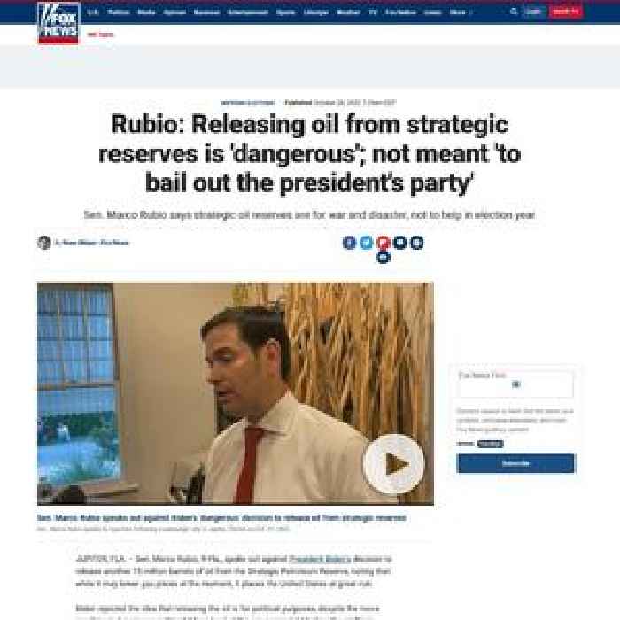 Rubio: Releasing oil from strategic reserves is 'dangerous'; not meant 'to bail out the president's party'
