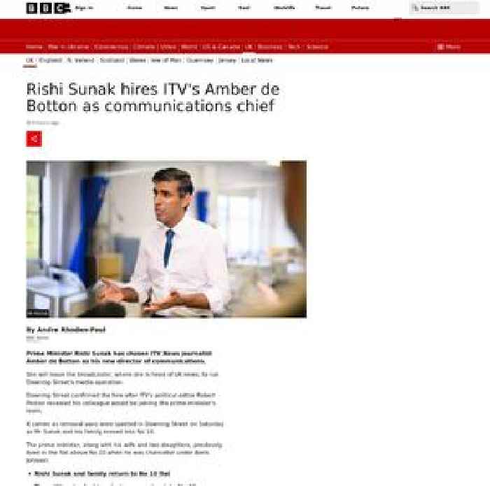 Rishi Sunak hires ITV journalist Amber de Botton as communications chief