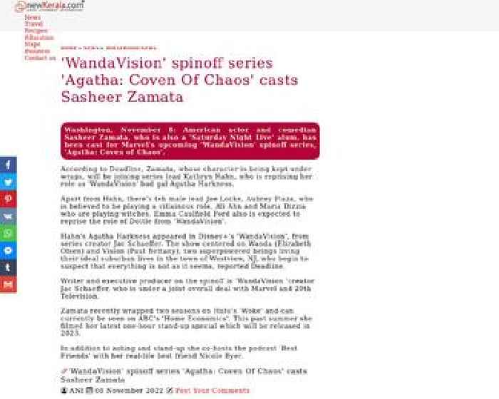 'WandaVision' spinoff series 'Agatha: Coven Of Chaos' casts Sasheer Zamata