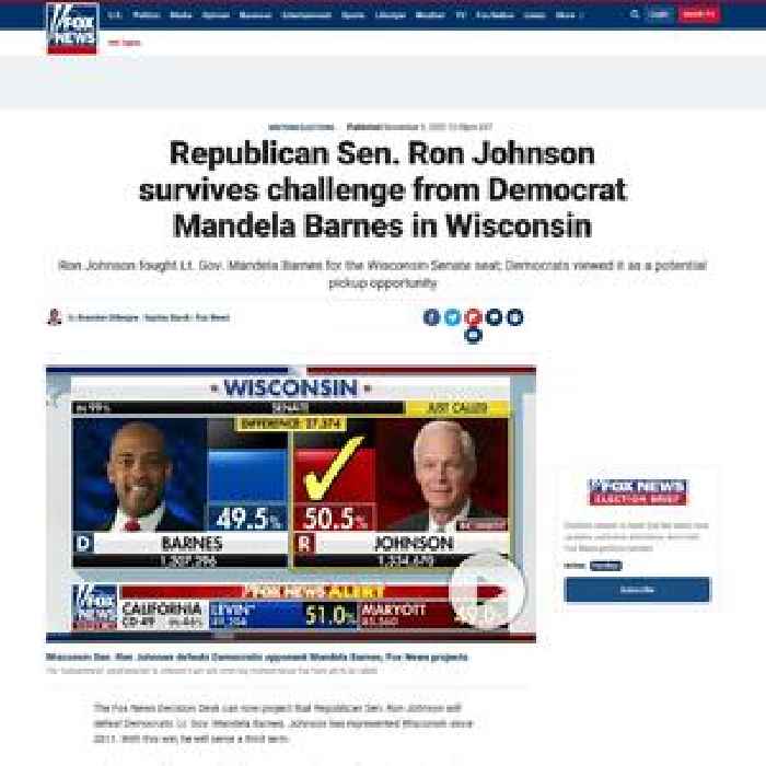 Republican Sen. Ron Johnson survives challenge from Democrat Mandela Barnes in Wisconsin