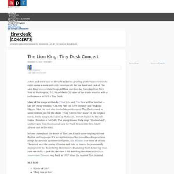 The Lion King: Tiny Desk Concert