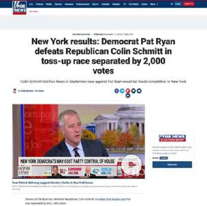 New York results: Democrat Pat Ryan defeats Republican Colin Schmitt in toss-up race separated by 2,000 votes