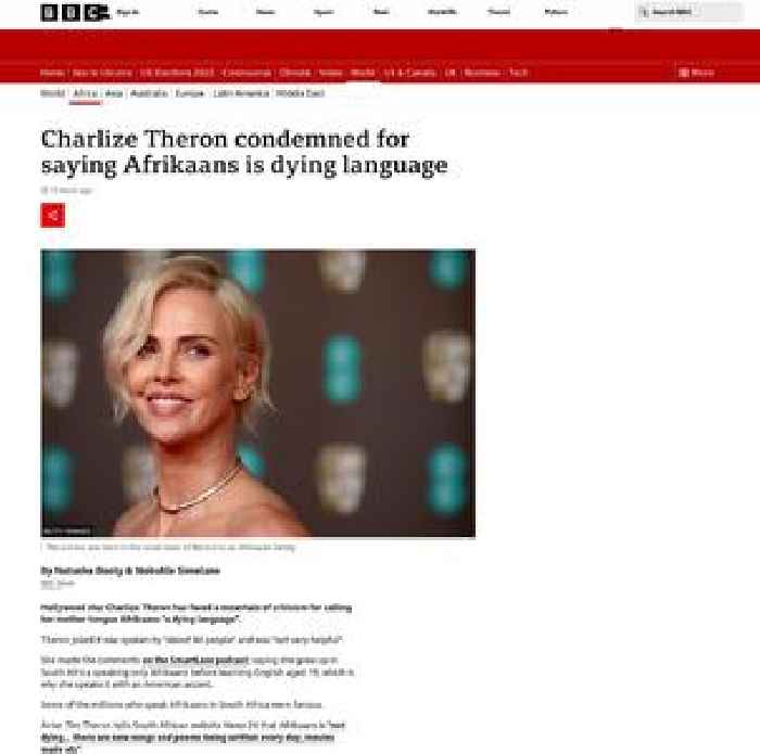 Charlize Theron condemned for saying Afrikaans is dying language