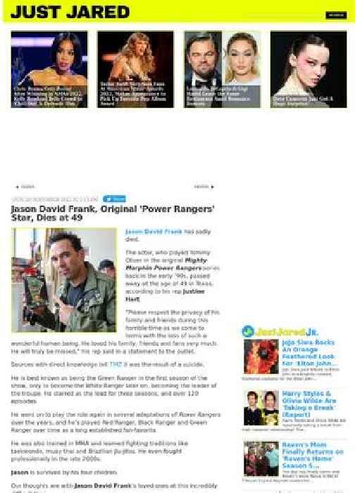 Jason David Frank, Original 'Power Rangers' Star, Dies at 49