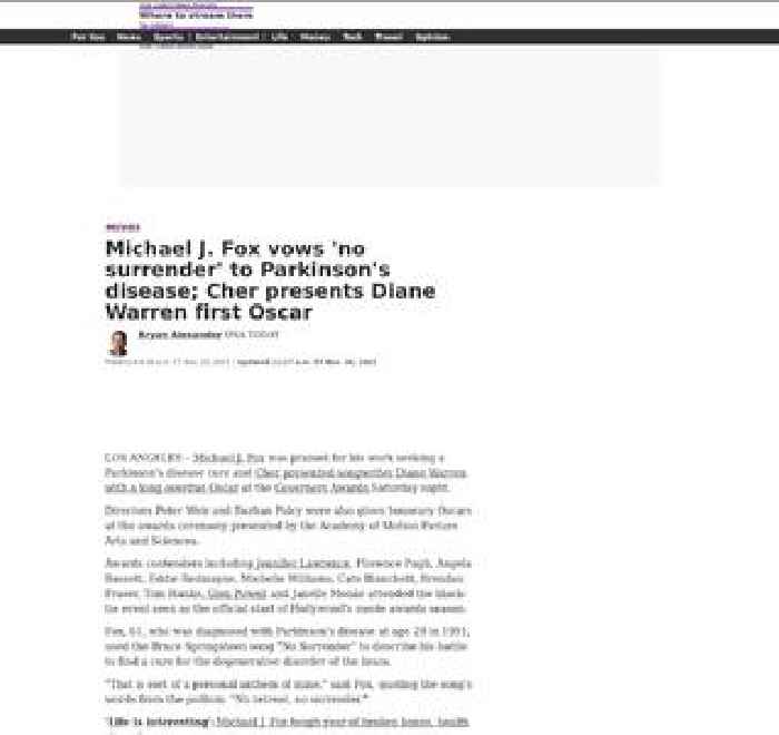 Michael J. Fox vows 'no surrender' over Parkinson's disease; Cher gives Diane Warren first Oscar