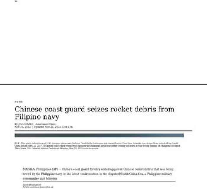 Chinese coast guard seizes rocket debris from Filipino navy