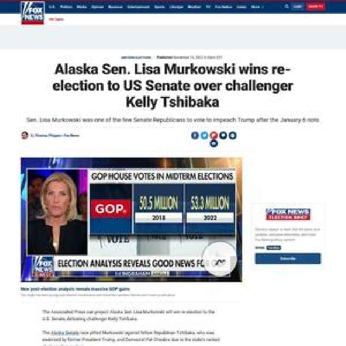 Alaska Sen. Lisa Murkowski wins re-election to US Senate over challenger Kelly Tshibaka