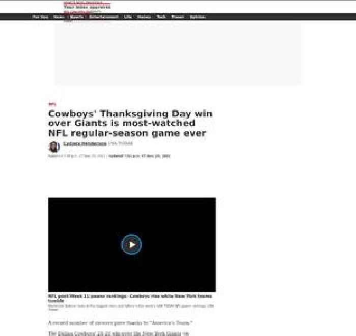 Cowboys' Thanksgiving Day win over Giants is most-watched NFL regular-season game ever