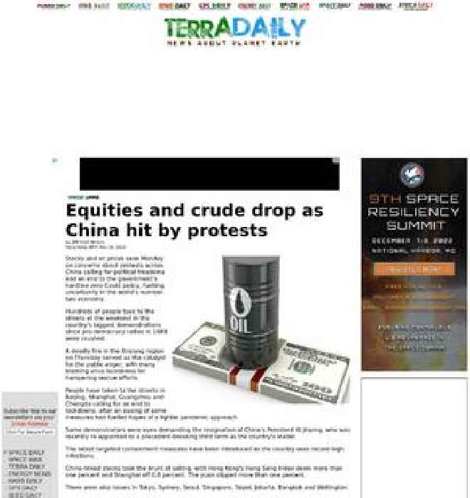 Equities and crude drop as China hit by protests