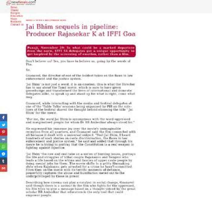 'Jai Bhim' sequels in pipeline: Producer Rajasekar K at IFFI Goa