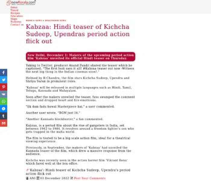 'Kabzaa': Hindi teaser of Kichcha Sudeep, Upendra's period action flick out