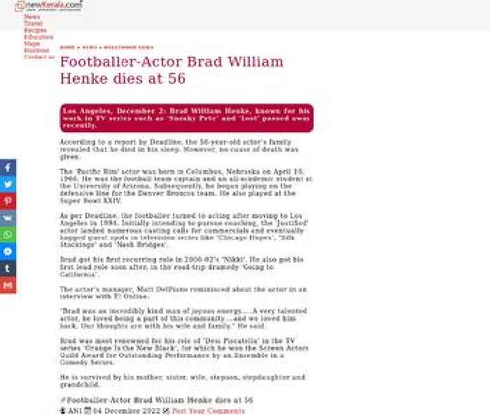 Footballer-Actor Brad William Henke dies at 56