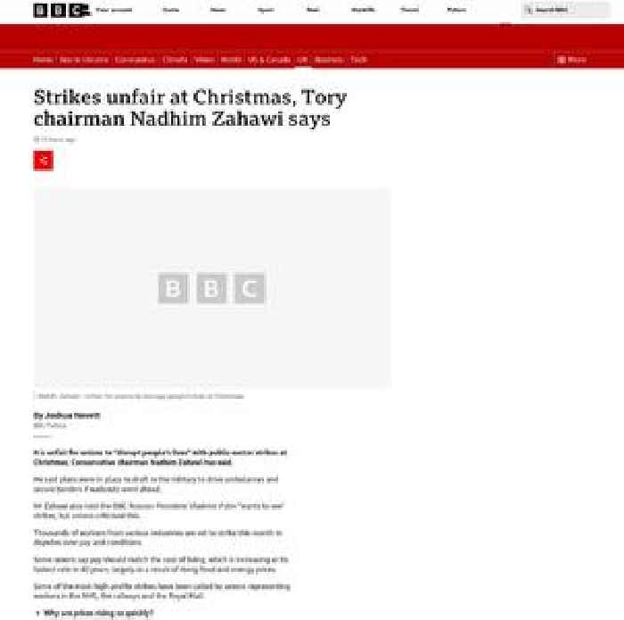 Strikes unfair at Christmas, Tory chairman Nadhim Zahawi says
