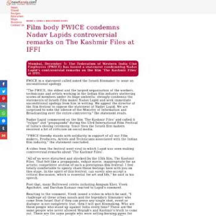 Film body FWICE condemns Nadav Lapid's controversial remarks on 'The Kashmir Files' at IFFI